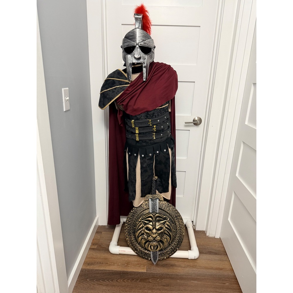 Adult Roman Gladiator Spartan Costume M/L Armor Helmet Shield Sword Cape